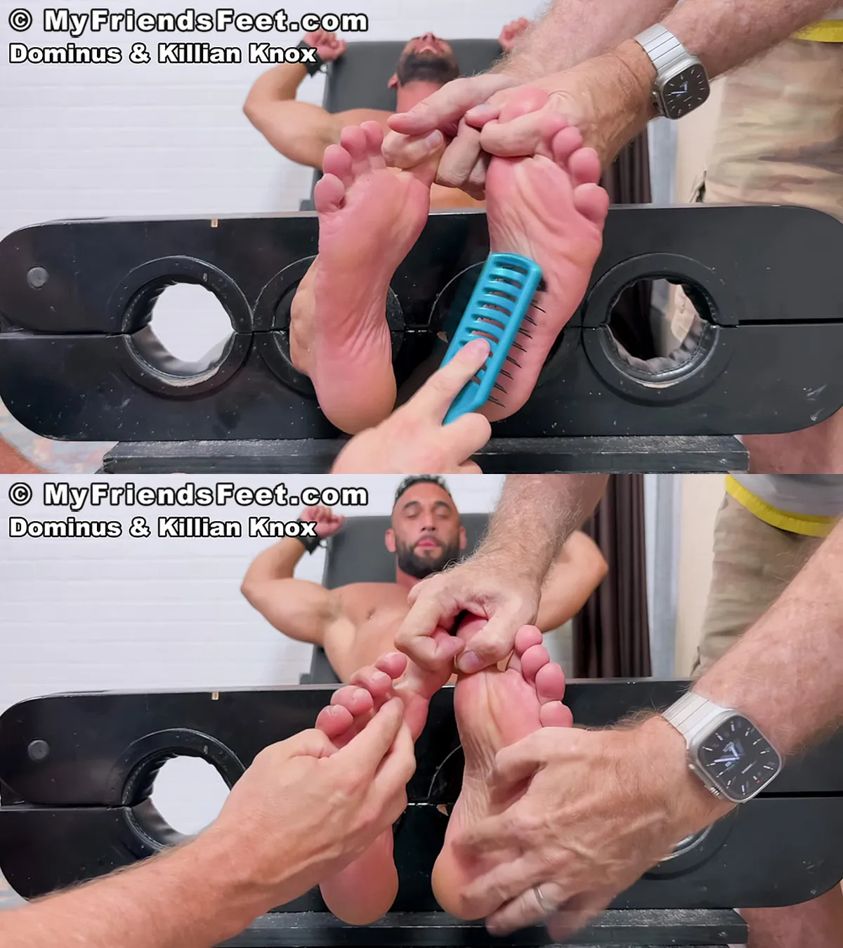 Muscular Latin Hunk Dominus Begs as Killian Knox Worship His Wiggling Bare Feet and Tickle Him